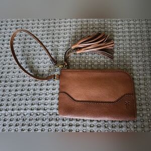 Frye Tan Leather Wristlet with Tassel